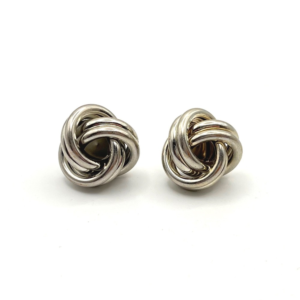 Silver Tone Love Knot Stud Earrings Textured Intertwined Post Back Classic